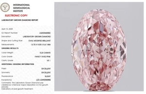 5.23 Oval Lab Grown Diamond For Engagement Ring IGI Fancy Vivid Pink VS1 - Picture 1 of 10
