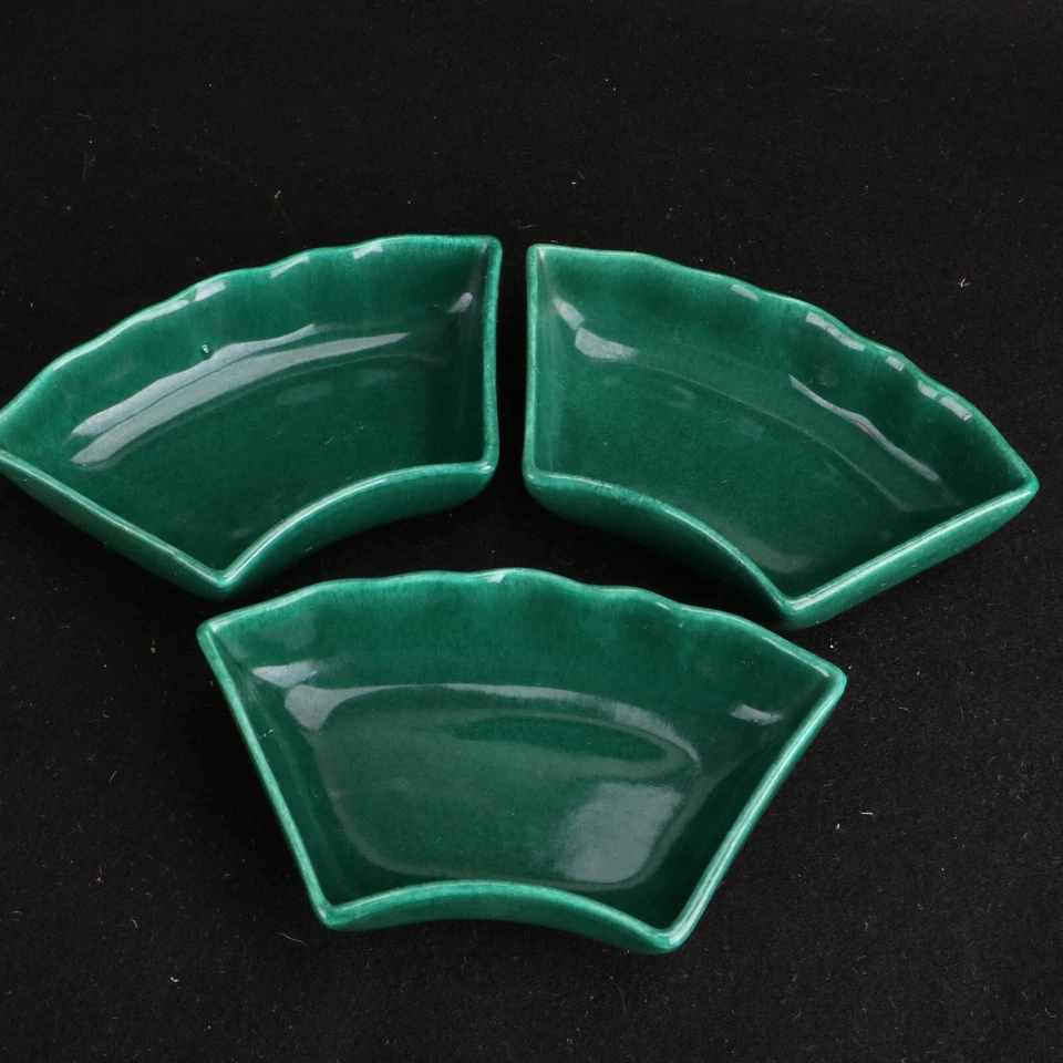3 Stoneware Green Glaze Condiment Serving Bowls - Image 1 of 4