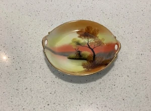 NORITAKE HAND PAINTED OVAL PIN DISH —WINDMILL BY THE LAKE - Picture 1 of 7