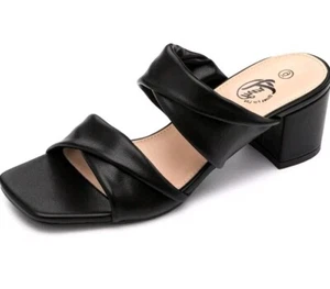 Sandalias de tacón alto Trary gruesas de 2 pulgadas para mujer talla 9 negras con tacto de cuero suave - Imagen 1 de 6