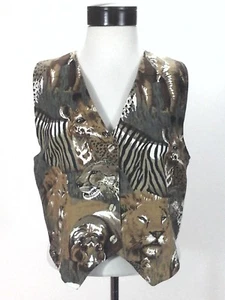 Chaleco africano Muhle hecho a mano Zululand marrón leones jirafa safari para mujer M RARO - Imagen 1 de 7