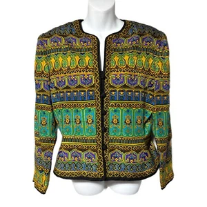 Giacca Blazer Vintage Adrianna Papell 100% Seta Colorata Barocco Boxy Cropped 12 - Foto 1 di 10