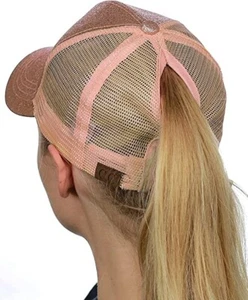 C.C Ponycap Messy High Bun Ponytail Adjustable Glitter Mesh Trucker Baseball Cap - Picture 1 of 16