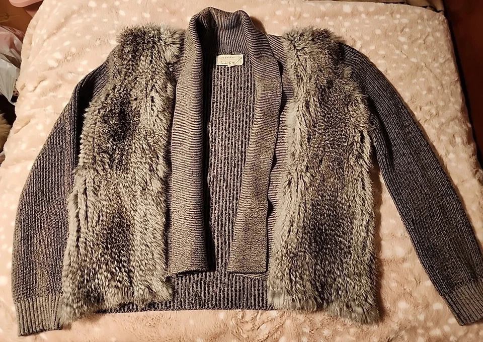 Cárdigan tejido Artelier Nicole Miller piel de conejo genuina S/M petite Foto 1 de 4