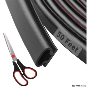 Door Seal Strip 50 Feet D Shape Rubber Adhesive Backing Black Weather Stripping - Picture 1 of 7