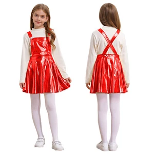 Kids Girl's Dresses Metallic Dress With Pocket Leisure Overalls Criss Cross - Picture 1 of 50