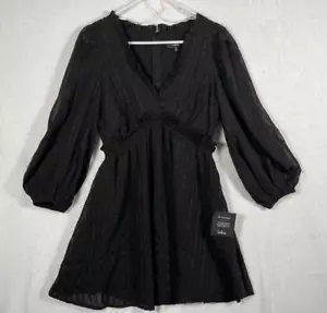 Lulus Black Mini Dress Ruffle Empire Waist Size Small V-Neck Forever In My Heart - Picture 1 of 10