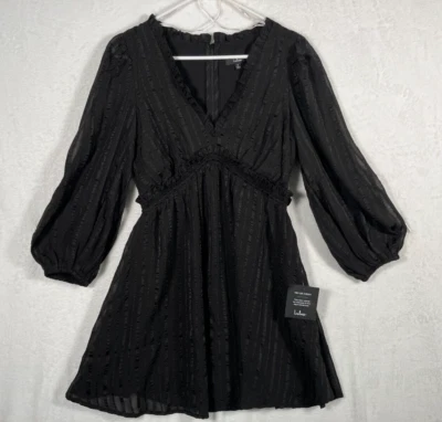 Lulus Black Party Dress Ruffle Empire Waist Size Small VNeck Forever In My Heart - Image 1 of 4