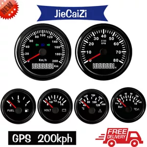 6 gauge set with senders 200kph gps speedometer tacho oil temp fuel volt red led - Bild 1 von 4