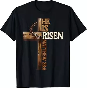 Easter Cross He Is Risen Jesus Christian T-Shirt - Picture 1 of 4