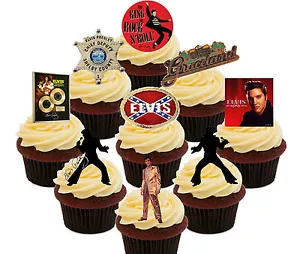 Elvis Party Pack, 36 Edible Cup Cake Toppers, Fairy Bun Decorations Birthday Men - Picture 1 of 4