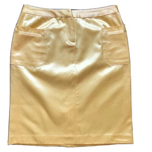 Neu ohne Etikett Tommy Hilfiger gerader Bleistiftrock Satin gelb Taschen 2 - Bild 1 von 9
