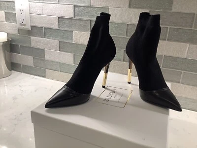 Botellas Balmain de cuero y tela negras con tacón dorado talla 36/6 nuevas en caja Foto 1 de 4