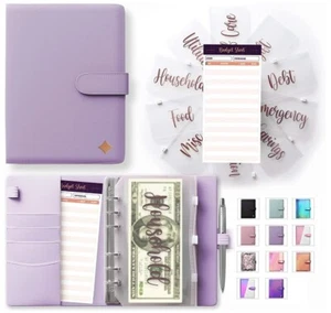 SOUL MAMA Budget Binder with Zipper Envelopes – Purple Money Organizer for Cash - Picture 1 of 7