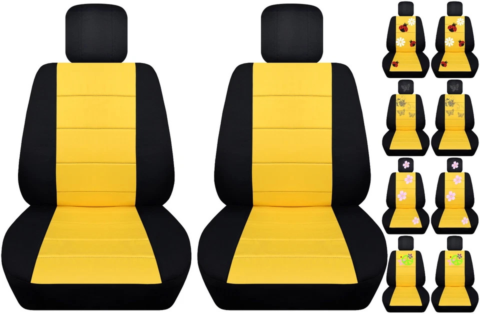 Funda asiento coche delantero negro/amarillo con ladybug, hibisco, mariposa se adapta a VW ESCARABAJO Foto 1 de 1