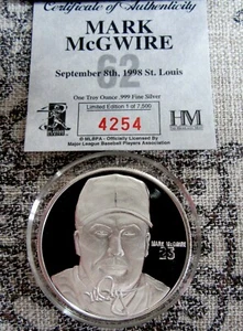 999 Silver Bullion Round Mark McGuire Ltd. Edition #4254 of 7500 COA, Box - Picture 1 of 7