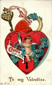 Preciosa postal antigua de San Valentín de John Winsch Cupido bebé Clements 1910-15 - Imagen 1 de 3