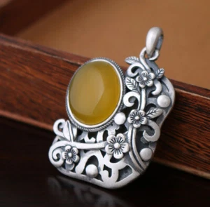 T08 Rimorchio Vigna Del Fiore Ramo di Con Calcedonio Giallo 990 Argento Fine - Foto 1 di 7