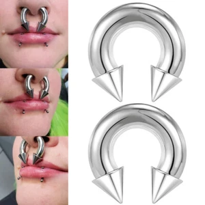 2Pcs Large Gauge Stainless Steel Nose Septum Ring Spike Ear Piercing Earrings - Picture 1 of 12
