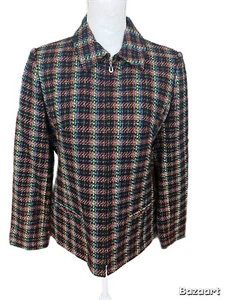 SAG HARBOR Black Women Full Zip Lined Soft Acrylic Tweed Blazer Jacket 10P - Picture 1 of 4