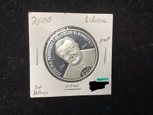 2000 Liberia $20 Presidential Franklin D. Roosvelt Proof Coin - Picture 1 of 2