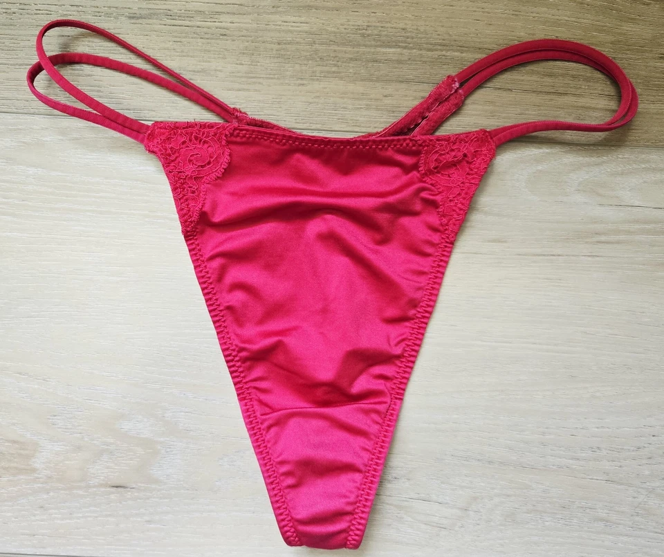 Vintage Victoria's Secret Red Second Skin Satin Double String Thong Panties M - Image 1 of 3