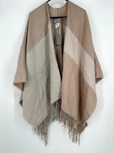 Poncho donna SOIA & KYO beige con frange a punta nuovo con etichetta taglia unica - Foto 1 di 7