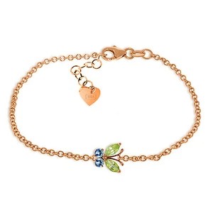 14K. SOLID GOLD BUTTERFLY BRACELET WITH PERIDOTS & BLUE TOPAZ - Picture 1 of 21