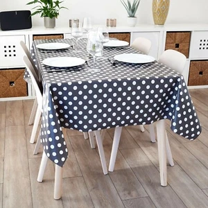 Smoke Grey and White Dotty Polka Dot Wipe Clean PVC Vinyl Oilcloth Tablecloth - Picture 1 of 7