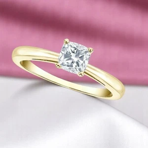 GIA Certified 0.30 Cts F/VS1 Cushion Cut Diamond Engagement Ring 18K Yellow Gold - Picture 1 of 3