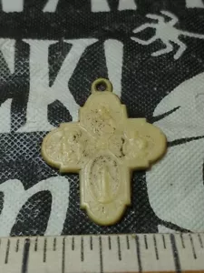 Vintage Kreuz Rosenkranz Medaille Ikone religiös Religion alt Knochen oder Kunststoff Gebet - Bild 1 von 3