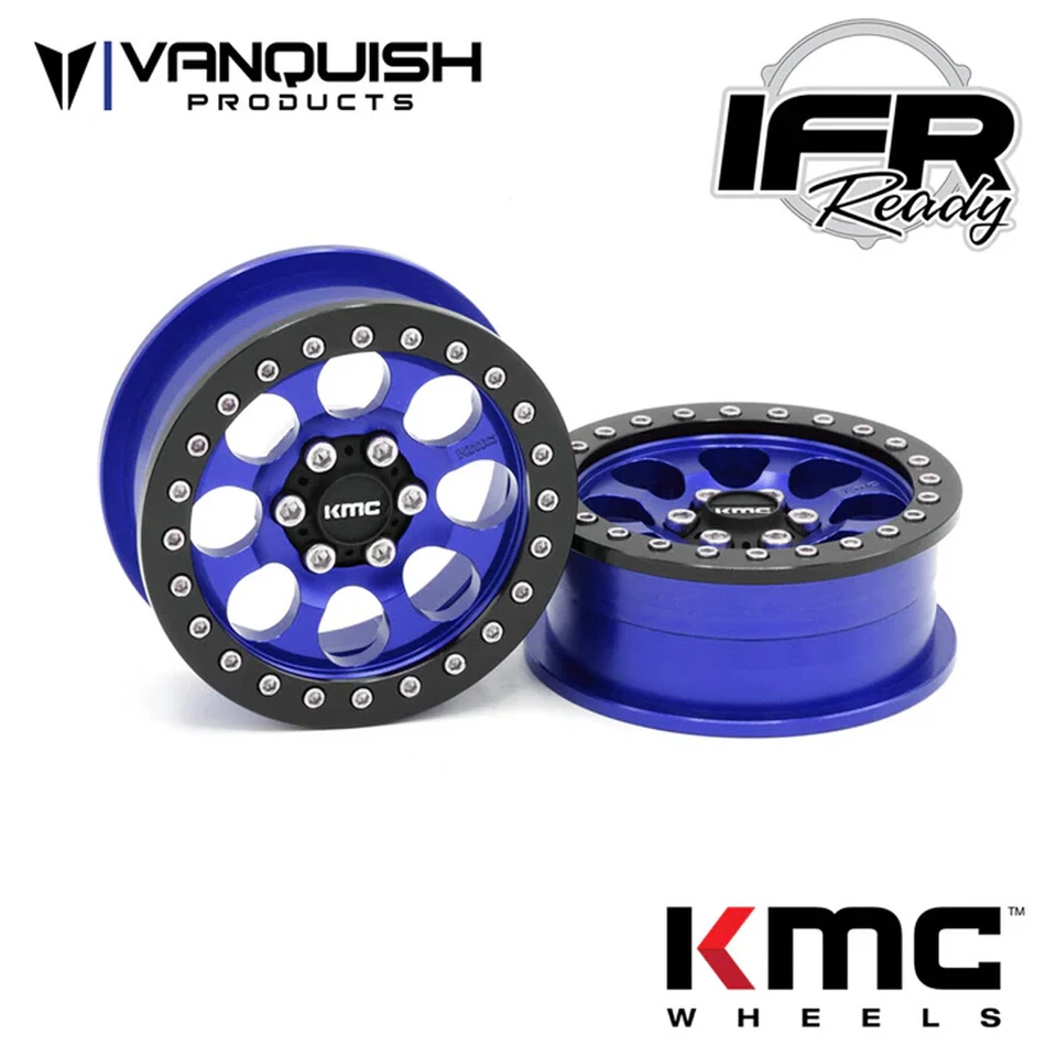 NEW Vanquish 2.2 Aluminum KMC KM237 Riot Beadlock Wheels Blue (2) VPS08064 - Image 1 of 1