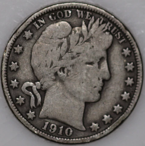1910-P Barber Half Dollar 90% Silver, Over 100 Years Old As Shown [SN01] Cover