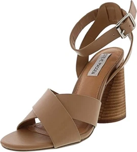 Sandali Steve Madden in pelle con tacco a blocco incrociato Wendel marrone/nudo. Tg. 10 nuovi con scatola! - Foto 1 di 13