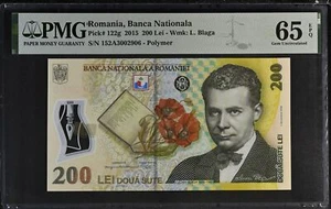 Romania 200 Leu 2015 P 122 g Polymer Gem UNC PMG 65 EPQ - Picture 1 of 3