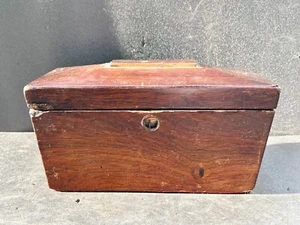 VINTAGE ANTIQUE WOODEN TEAK TEA CADDY BOX TREEN - Picture 1 of 10