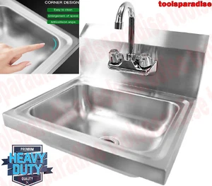 WALL Mounted Large STAINLESS STEEL Restaurant HAND Washing SINK Gooseneck Faucet - Picture 1 of 6