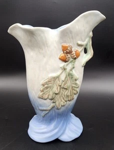 Schwer zu finden Vintage Weller Keramik blaue Eiche Blatt Eichel Vase R-19 - Bild 1 von 8