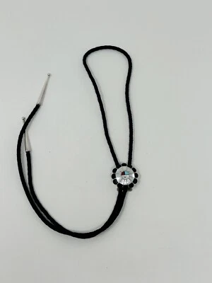 Corbata Bolo Vintage Sterling Zuni Incrustación Cara de Sol Foto 1 de 3