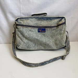 Vtg Voyager Acid Wash Denim Cassette Tape Carrying Case Storage 30 W/ Strap - Foto 1 di 8