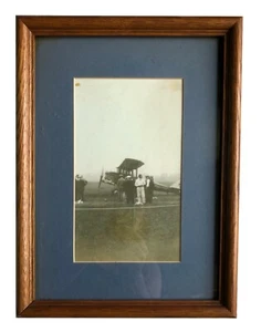 Antique Photo 1920s 1930s Men Standing Around Small Airplane Man in Flight Suit - Picture 1 of 3