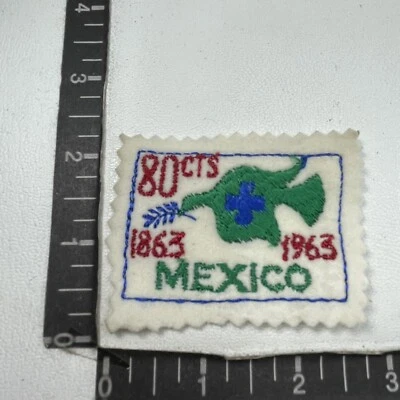 Vtg Postage Stamp Theme Peace Dove MEXICO 80¢ Felt Patch Color Scheme Ver 3 00TO Foto 1 de 2