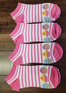 4 Easter Socks Chicks Eggs Low Cut Cottondale Womens Pink Stripe Size 4-10 NEW - Picture 1 of 4