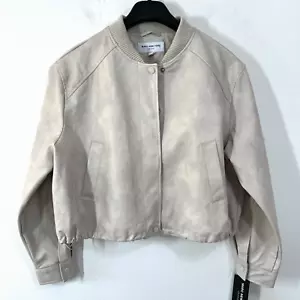 Marc New York Jeans Jacket Women Medium Crop Cream Moto Faux Leather Snap Crew - Picture 1 of 12