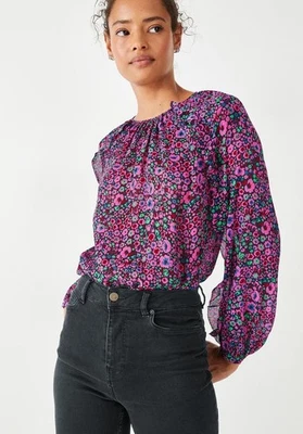 NEW! Beautiful HUSH Black & Pink Floral "Cinzia" Paris Ditsy Chiffon BLOUSE 16 - Image 1 of 4
