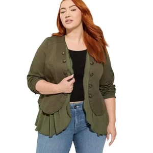 Torrid Stretch Twill Peplum Green Military Jacket 0 L 12 - Picture 1 of 11