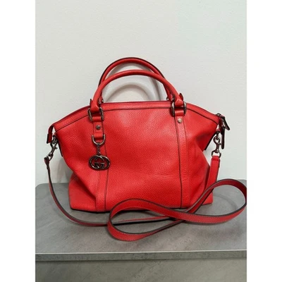 Gucci Red Britt Dome pebbled Satchel GG Leather Large Authentic with duster bag - Image 1 of 4