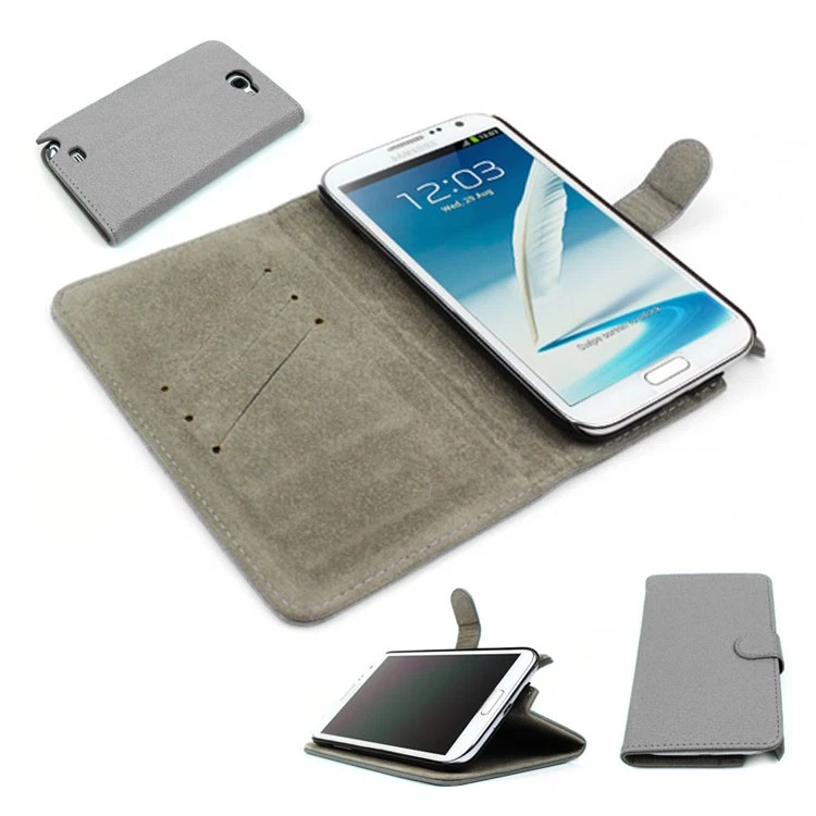 NEW WALLET CASE COVER STAND SKIN POUCH PU LEATHER GREY GALAXY NOTE II 2 - Image 1 of 1