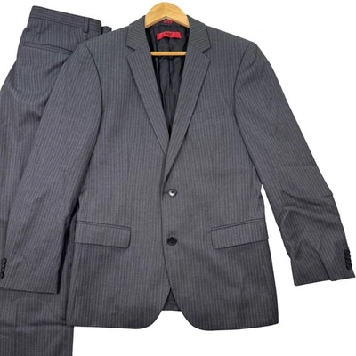 HUGO BOSS Men 38S Recent Gray Pinstripe S120 Wool Suit Blazer Pants 30x30 Preppy - Image 1 of 4