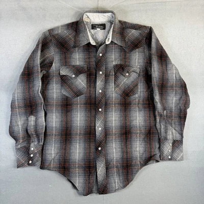 Vintage Champion Western Shirt Mens 16-34 Gray Plaid Pearl Snap Wool Cowboy 70s - Image 1 of 4